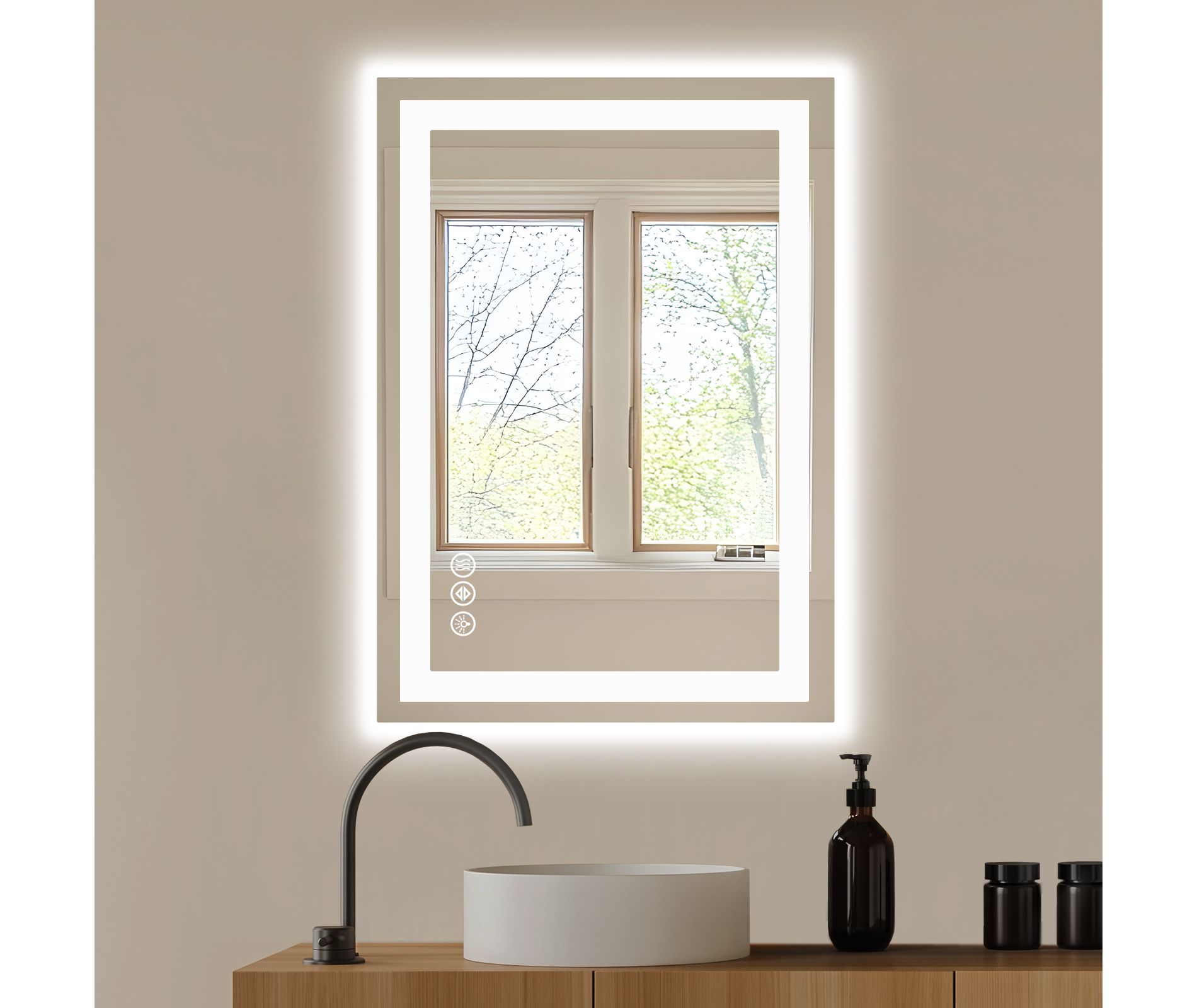 DOMETOUR 20" x 28" Anti-fog LED Bathroom Mirror with Dual Light Source and Three Lighting Modes