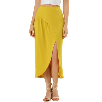 Allegra K Women's Split Ruched High Waist Summer Beach Maxi Skirts