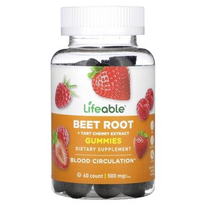 Lifeable Beet Root + Tart Cherry Extract Gummies, Natural Berry, 500 mg, 60 Gummies (250 mg per Gummy) - 1 of 2