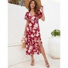 WhizMax Women's Bohemian Floral Printed V Neck Ruffle Hem A-Line Short Sleeve Split Beach Party Maxi Dress - 4 of 4