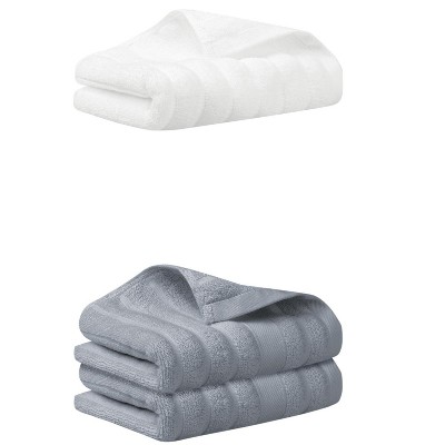 REGALWOVEN 3 Pack Solid Striped Cotton Hand Towels for Bathroom, Kitchen, Gym 14" x 30"