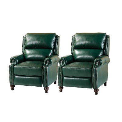 Set of 2 Elisabete Modern Wingback Genuine Leather Recliner with Vintage Nail Head Trim for Living Room and Bedroom  | ARTFUL LIVING DESIGN