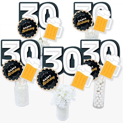 Big Dot of Happiness Cheers and Beers to 30 Years - 30th Birthday Party Centerpiece Sticks - Table Toppers - Set of 15
