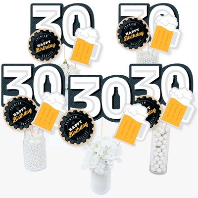 Big Dot of Happiness Cheers and Beers to 30 Years - 30th Birthday Party Centerpiece Sticks - Table Toppers - Set of 15