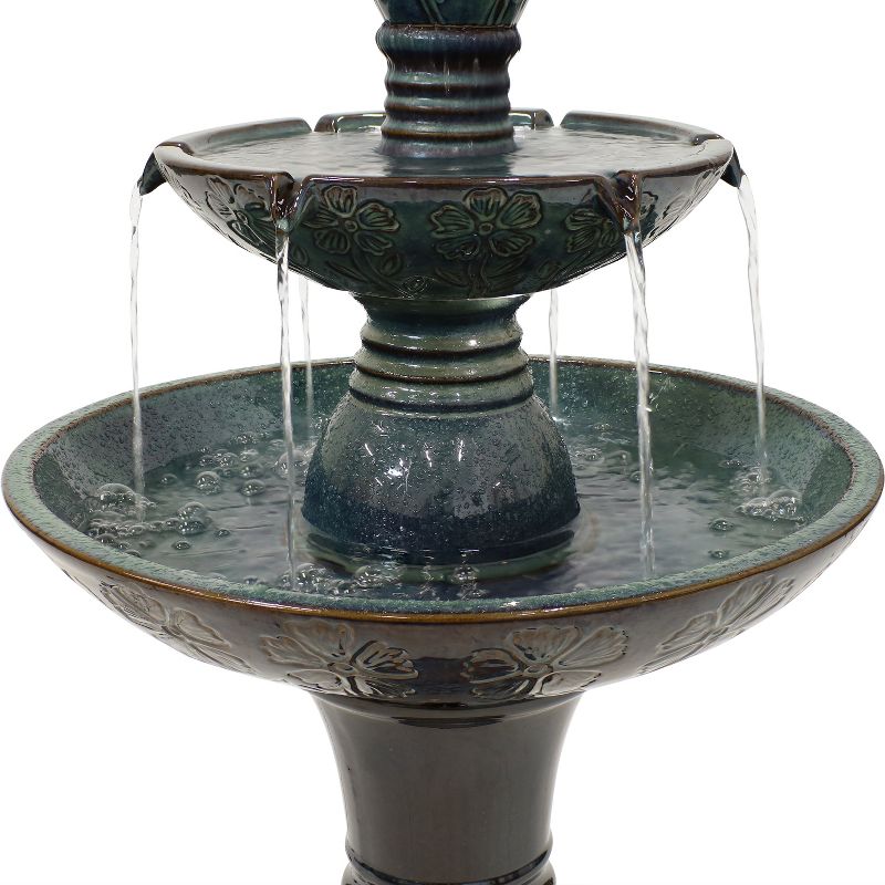 Sunnydaze 38"H Electric Ceramic 2-Tier Outdoor Water Feature with LED Lights, Green, 6 of 13