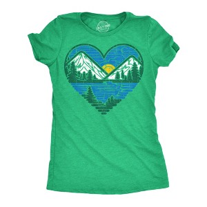 Womens Funny T Shirts Nature Heart Sarcastic Wilderness Graphic Novelty Tee For Ladies - Crazy Dog Women's T Shirt For Campers Green XL - 1 of 4