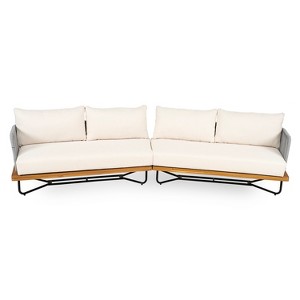 Christopher Knight Home Foisy Modern Outdoor Acacia Wood and Rope Weave Sectional Sofa Set with Water-Resistant Cushions - 1 of 4