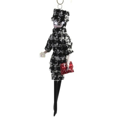 Italian Ornaments 7.0 Inch Madeleine In Black/White Tweed Ornament Italian Lady Diva Tree Ornaments