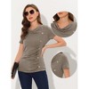 INSPIRE CHIC Women's Cowl Neck Short Sleeve Button Decor Ruched Front Casual  Basic T-shirt - 2 of 4
