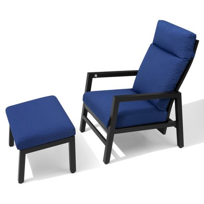 Pellebant Patio Reclining Chair set with Ottoman, Patio Aluminum Reclining Chair with Cushion, Outdoor Conversation Set All Weather Furniture
