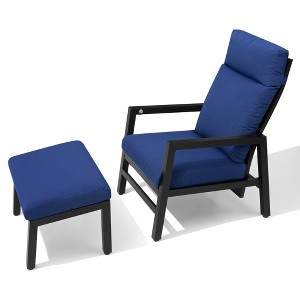 Pellebant Patio Reclining Chair set with Ottoman, Patio Aluminum Reclining Chair with Cushion, Outdoor Conversation Set All Weather Furniture - 1 of 4