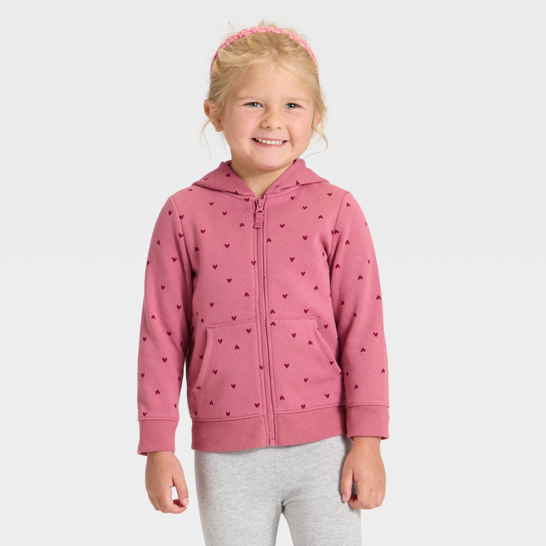 Toddler Girls' Zip-Up Fleece Hoodie - Cat & Jack™ Rose Pink 4T