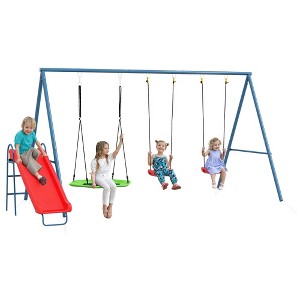 Outsunny Metal Swing Set for Backyard for Ages 3-8 - 1 of 4