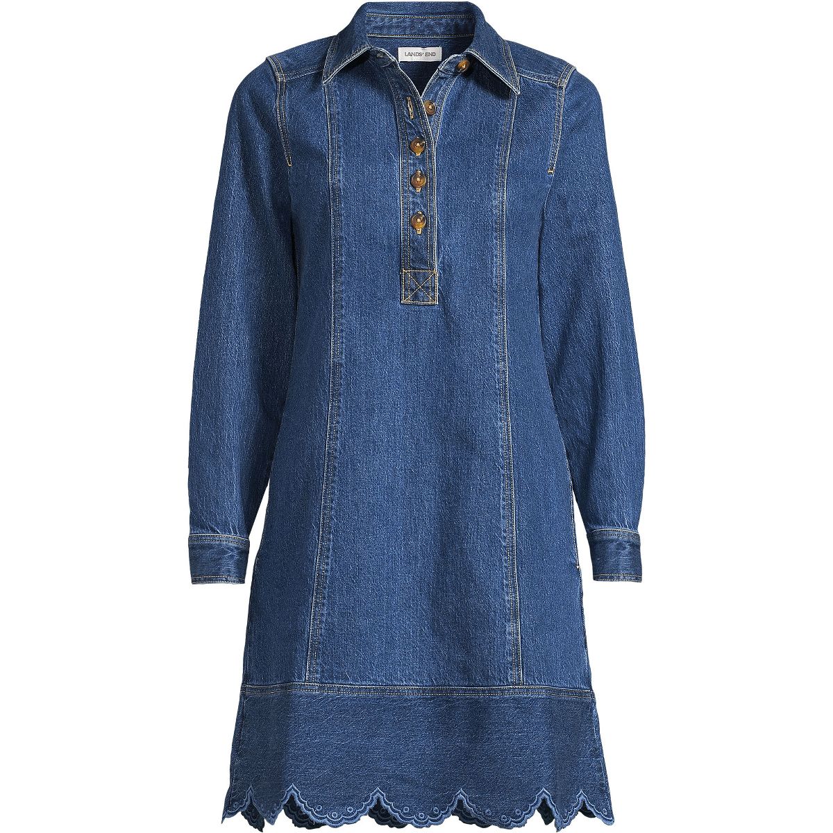 Lands' End Women's Light Weight Denim Popover At the Knee Dress - thumbnail 8