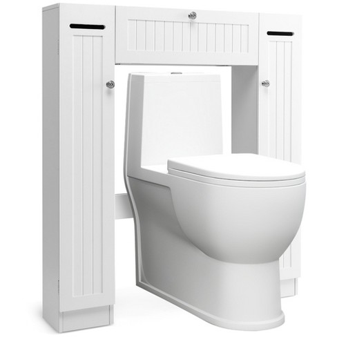 Costway Over the Toilet Storage Cabinet Tall Bathroom Bamboo Shelf Organizer  Space Saver