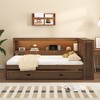 PAGED Twin Size Daybed Modern Wooden Bed Frame with Trundle, Storage Space and Sockets for Bedroom, Living Room - 2 of 4