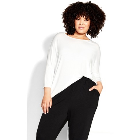 Avenue  Women's Plus Size V Neck Essential 3/4 Sleeve Tee - Black - 26w/28w  : Target