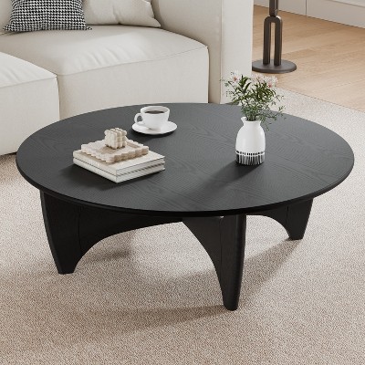 Wooakway 38"L 16"H 38"D Round Wood Coffee Table Teapoy End Table Side Table with Cross Legs for Livingroom