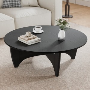 Wooakway 38"L 16"H 38"D Round Wood Coffee Table Teapoy End Table Side Table with Cross Legs for Livingroom - 1 of 4