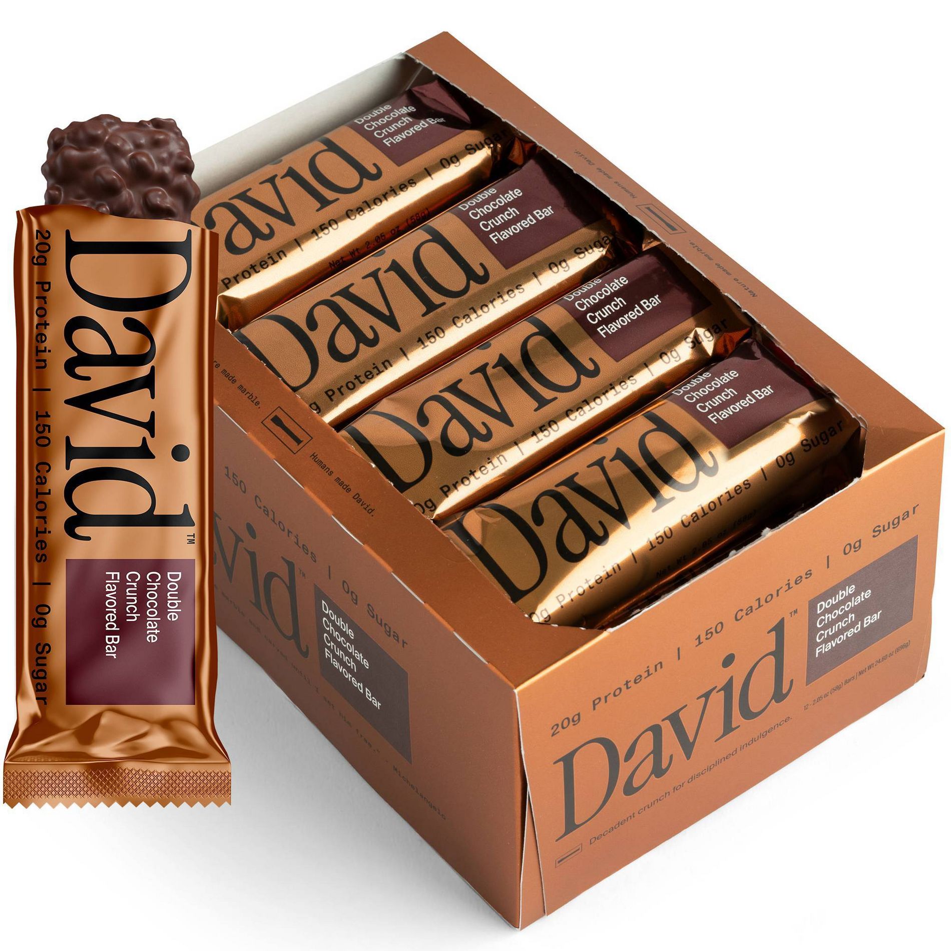David Protein Bronze Double Chocolate Crunch High Protein Bars - 20g Protein - 12ct