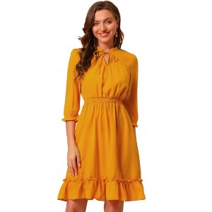 Allegra K Women's Solid Ruffle Hem 3/4 Sleeve A-Line Smocked Short Chiffon Dress - 1 of 4