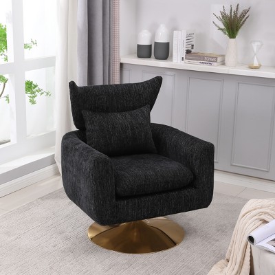 Okak 360 Degree Swivel Accent Chair, Classic Mid-Century Accent Chair with Gold Metal Basefor Living Room