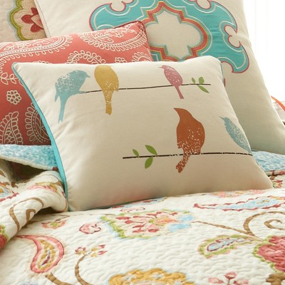 Ashbury Spring Multicolor Birds Cotton Throw Pillow