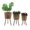 Set of 3 Wooden Planters with Stands - Handcrafted Bamboo Pine Wood, Woven Basket Design, Rustic Boho Style for Indoor & Outdoor Home Garden Decor - 2 of 4