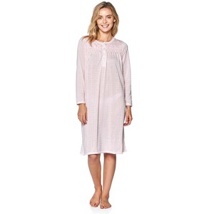 Casual Nights Women's Long Sleeve Pointelle Embroidered/Square Neck Nighgown - 1 of 4
