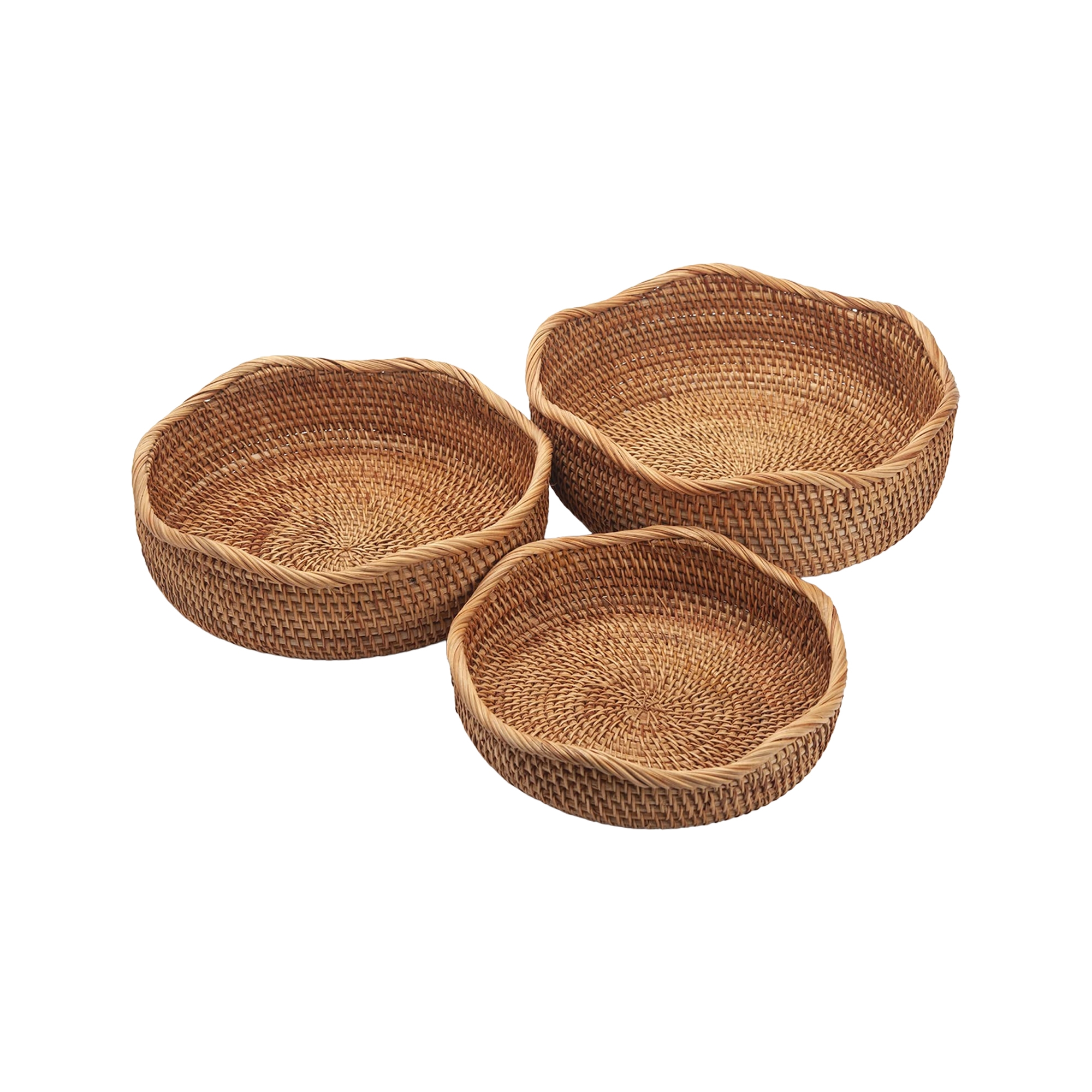 Aoibox Rattan Bread Baskets, Woven Fruit Bowls & Key Holders, Stackable Storage for Snacks, Fruits, Vegetables, Natural Set of 3