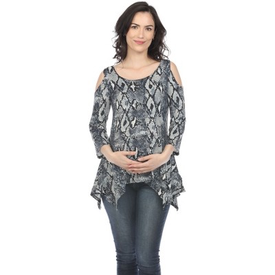 Maternity Snake Print Cold Shoulder Tunic - White Mark