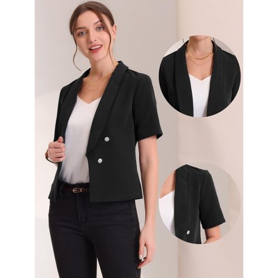 Allegra K Women's Regular Fit Shawl Collar Open Front Short Sleeve Work Office Suit Blazer X-Large Black — фото 2