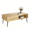 MAYEERTY 47-Inch Natural Modern Coffee Table - Wooden 2-Tier Rectangular Center Table with PVC Rattan Door Drawer - 4 of 4
