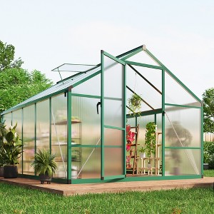 Garvee Walk-In Greenhouse with Polycarbonate Panels, Aluminum Frame, Quick Setup, Roof Vent, Outdoor Garden Greenhouse - 1 of 4