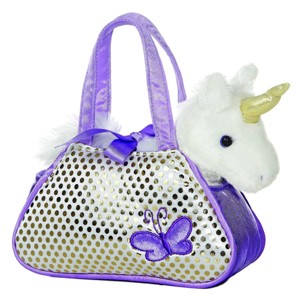Aurora Fancy Pals 7" Aurora Unicorn Pet Carrier Purple Stuffed Animal - 1 of 4