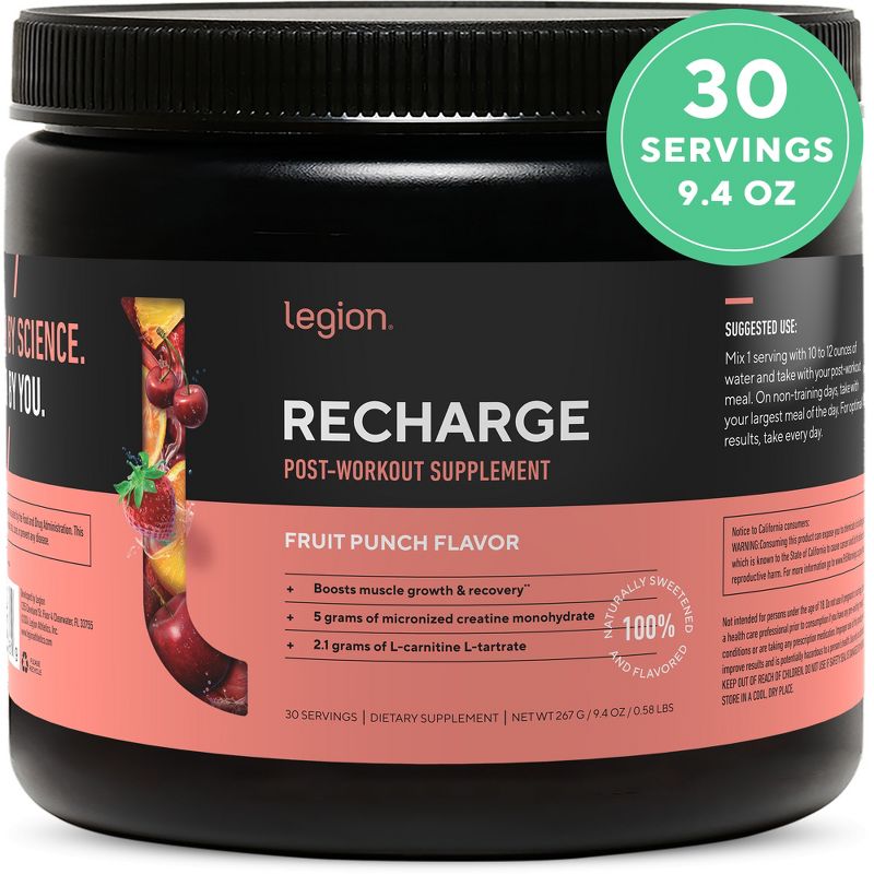 Legion Recharge Post-Workout Recovery Supplement - 30 Servings (Fruit Punch), 1 of 8