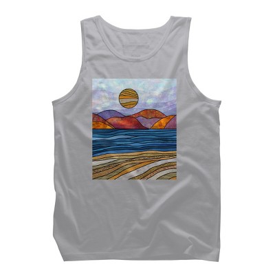 Men's Design By Humans Beach Landscape Stain Glass By Maryedenoa Tank Top