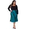 Agnes Orinda Women's Plus Size Silky Satin High Waist Hidden Elasticized Waistband Flared Casual Midi A-Line Skirts - 3 of 4