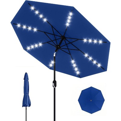 TackView 9 FT Solar LED Patio Umbrella, 8 Ribs Outdoor Tilt Market Table Umbrella, for Pool, Deck, Backyard