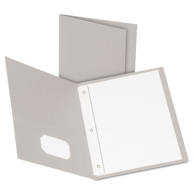 Oxford Twin-Pocket Folders with 3 Fasteners Letter 1/2" Capacity Gray 25/Box 57705