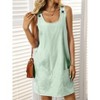 Women Mini Tank Dress U-Neck Sleeveless Striped Button Summer Sundress with Pocket Casual Beach Dresses - 3 of 4