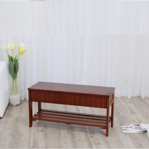 Roundhill Quality Solid Wood Shoe Bench With Storage Cherry Target