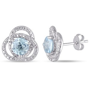 EVERLY JEWELRY | Sterling Silver 2 CT TGW Blue Topaz and 1/10 CT TDW Diamond Infinity Stud Earrings - 1 of 3