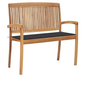 Stacking Patio Bench with Cushion 50.6" Solid Teak Wood - 1 of 4