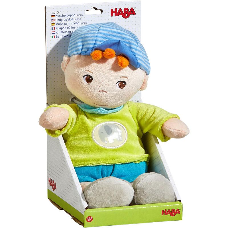 HABA Snug up Jonas - 11.5" Soft Boy Baby Doll with Embroidered Face, 3 of 4