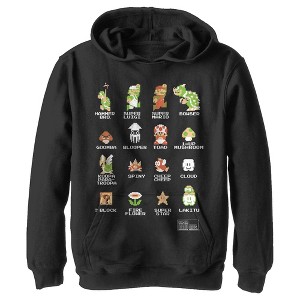 Boy's Nintendo Super Mario Bros Pixel Cast with Names Pull Over Hoodie - 1 of 4