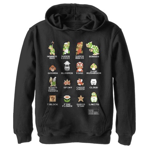 Boy's Nintendo Super Mario Bros Pixel Cast with Names Pull Over Hoodie - image 1 of 4