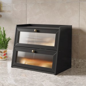 Double Bread Box, Bamboo Kitchen Countertop Organizer, Large Capacity Bread Rack With Window - 1 of 4