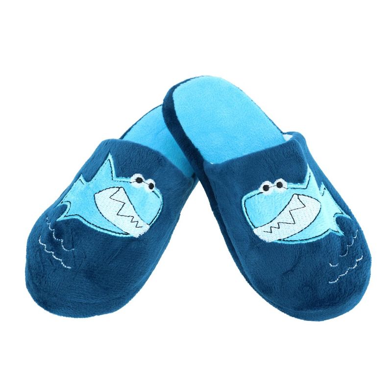CTM Boy's Slide House Slippers with Shark Detail, 2 of 4