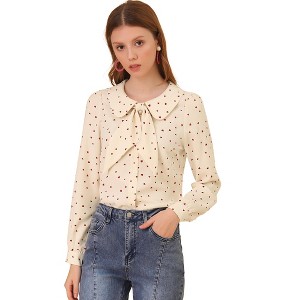 INSPIRE CHIC Women's Peter Pan Collar Blouse Jabot Bow Tie Button Front Shirt - 1 of 4